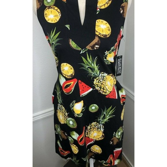 Women's New York & Co. X Small NWT Black Fruit Dress Side Pockets Stretch Cotton - Picture 1 of 8